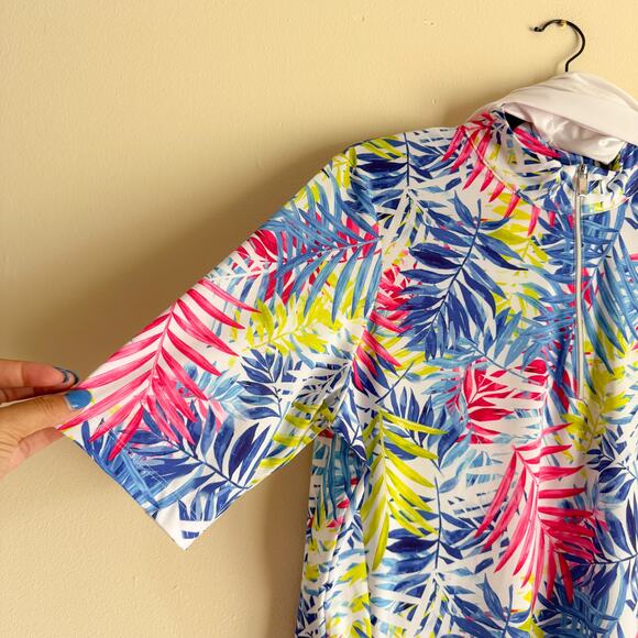 Tail Blue + Pink Green Palm Print Short Sleeve Golf Dress - Large - Picture 2 of 9